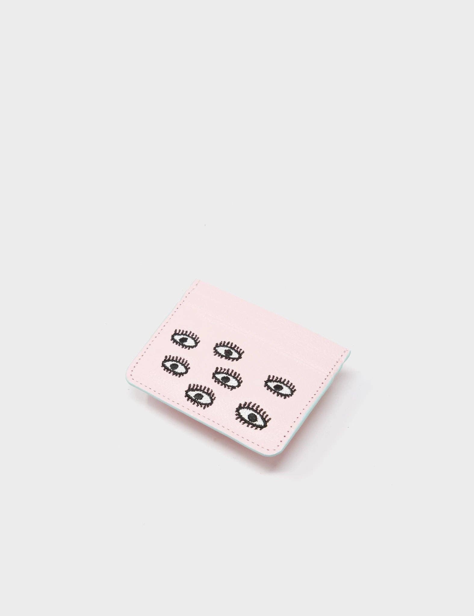 Min & Mon - Filium Parfait Pink Leather Cardholder - All Over Eyes Embroidery