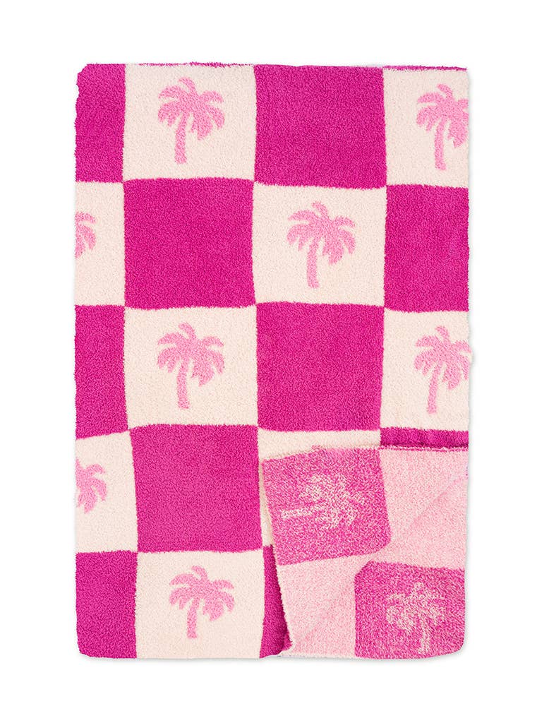 Living Royal Throw Blanket - Checkered w/ Palm Trees