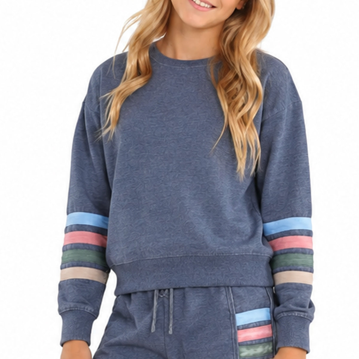 Girls’ Crew Neck Pullover - Distressed Navy