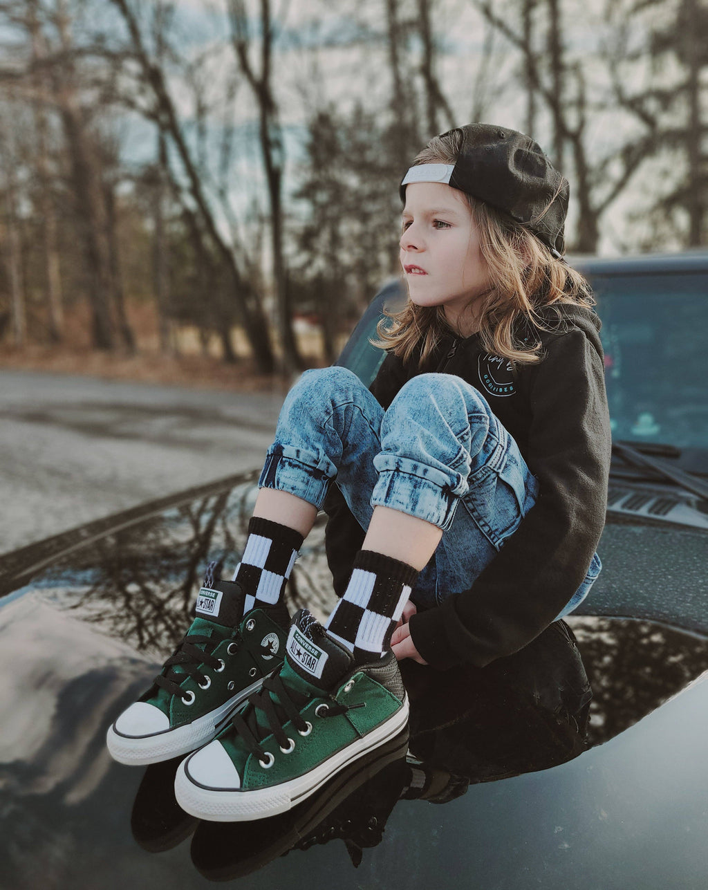 Kickin it up Socks - Black + White Checker