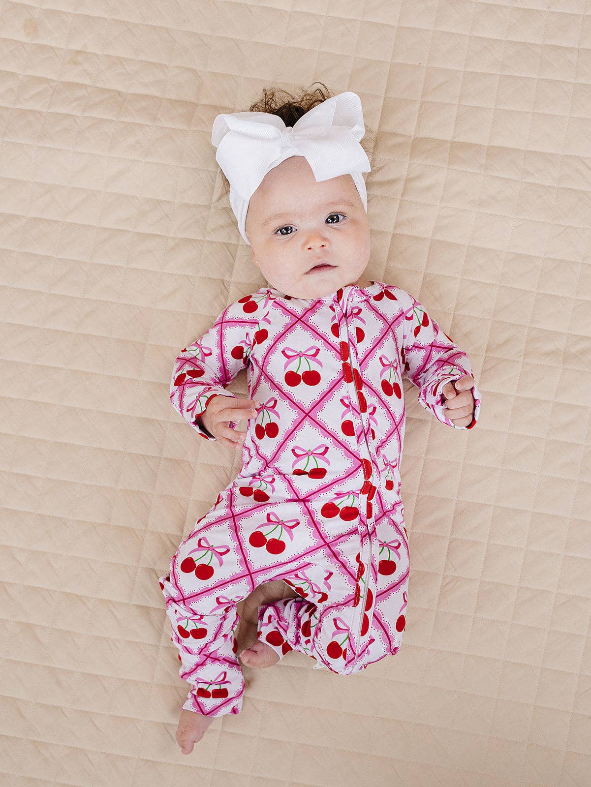 Lucky Panda Kids Bamboo Zip Romper - Cherry Bow