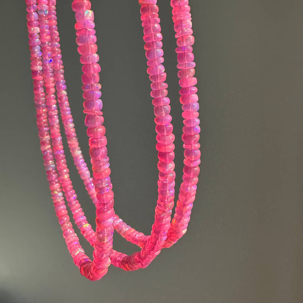 Anokhi Green Handmade Gemstone Necklace - Bright Neon Pink Opal