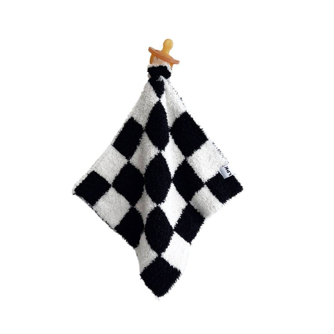 Lucky Panda Kids Lovey - Checkered Plush Black