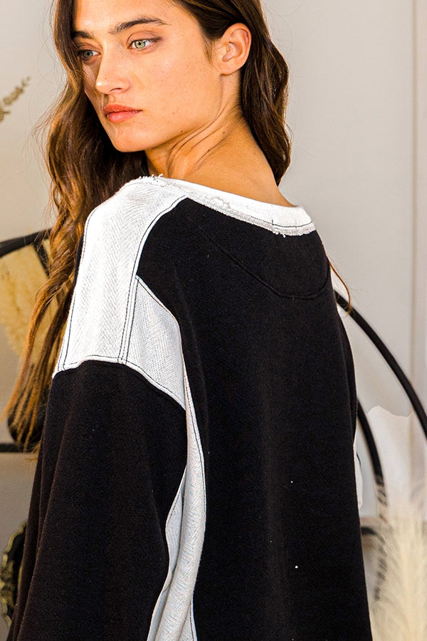 Women's Contrast Color-Block Sweatshirt - Black/Ivory