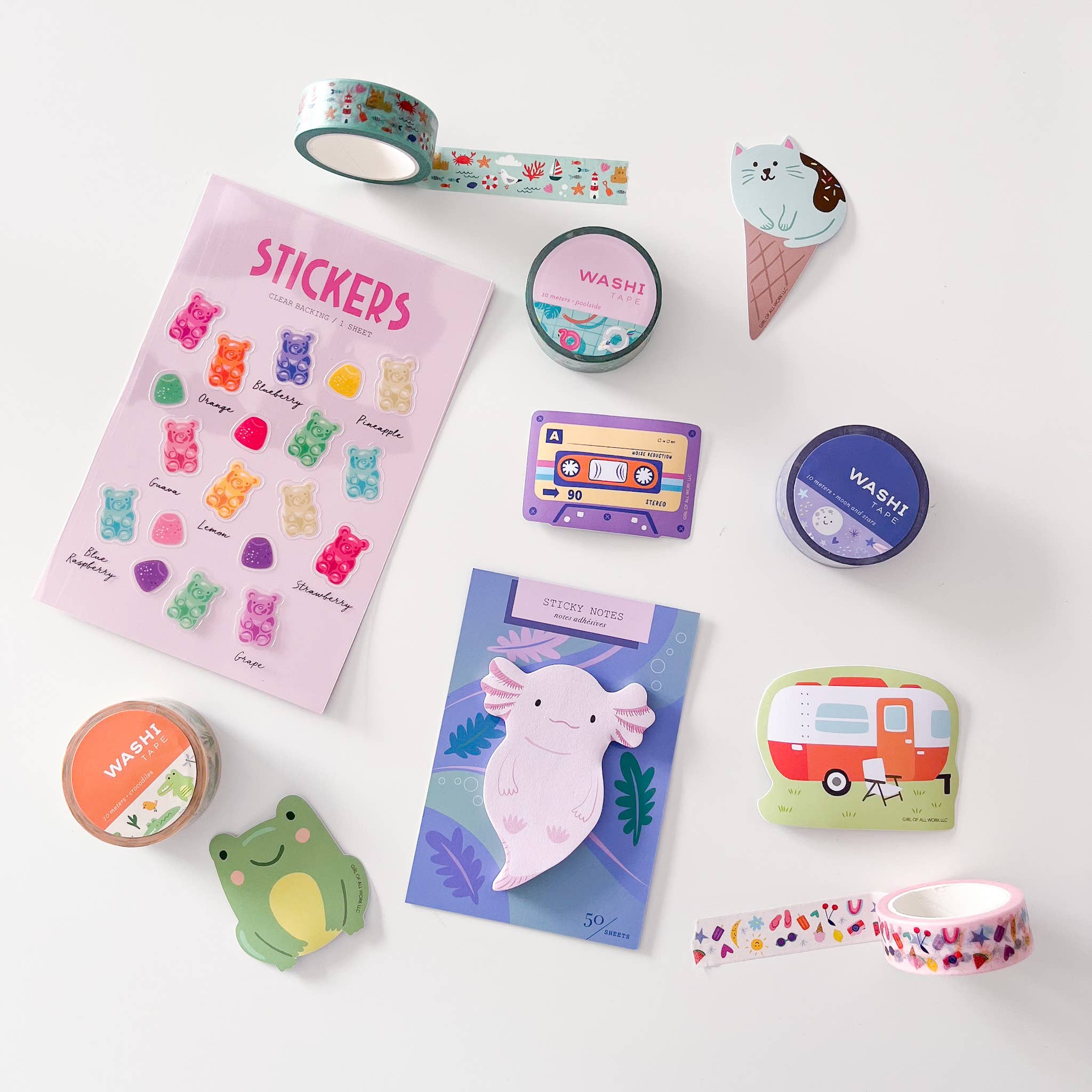 Girl of All Work Die Cut Sticky Notes - Axolotl