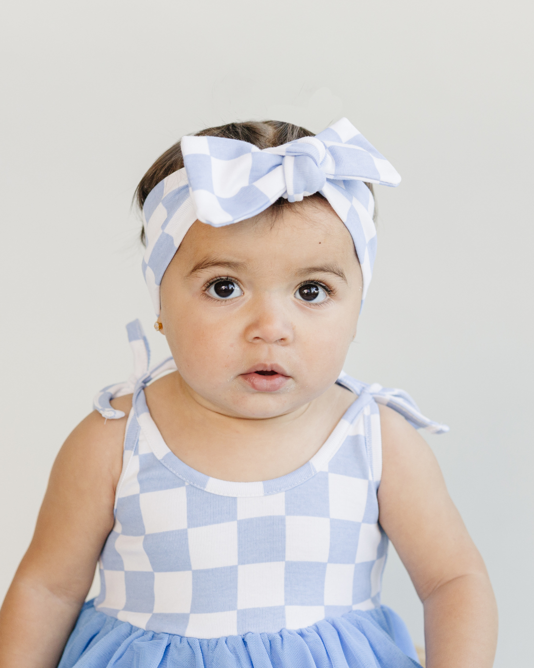 Lucky Panda Kids Checkered Headband - Blue