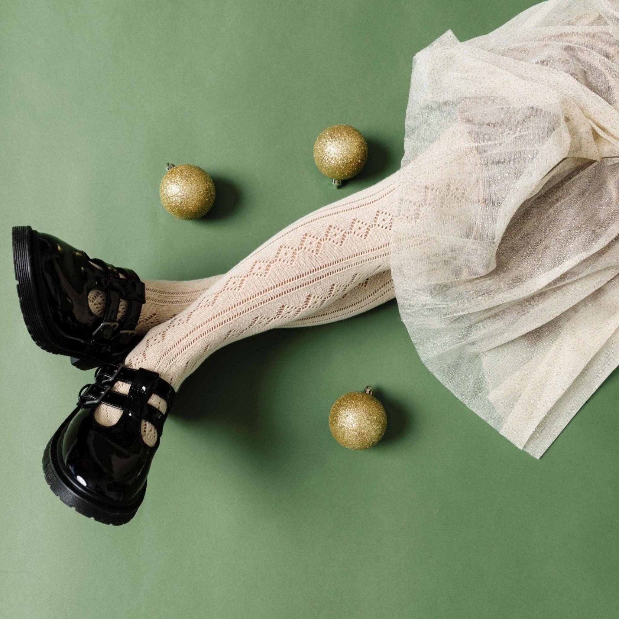 Little Stocking Co. - Fancy Knit Tights - Vanilla (Final Sale)