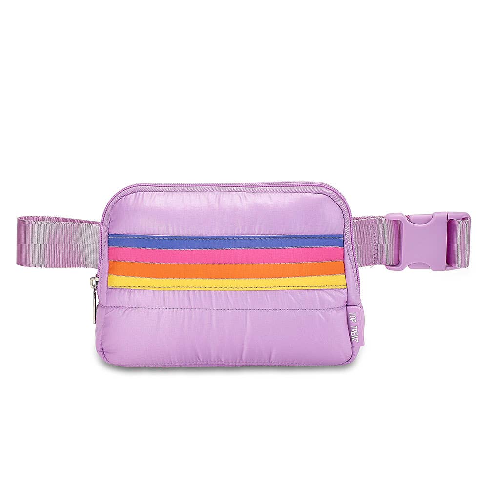 Top Trenz Inc Puffer Adjustable Belt Bag - Purple Retro Stripe