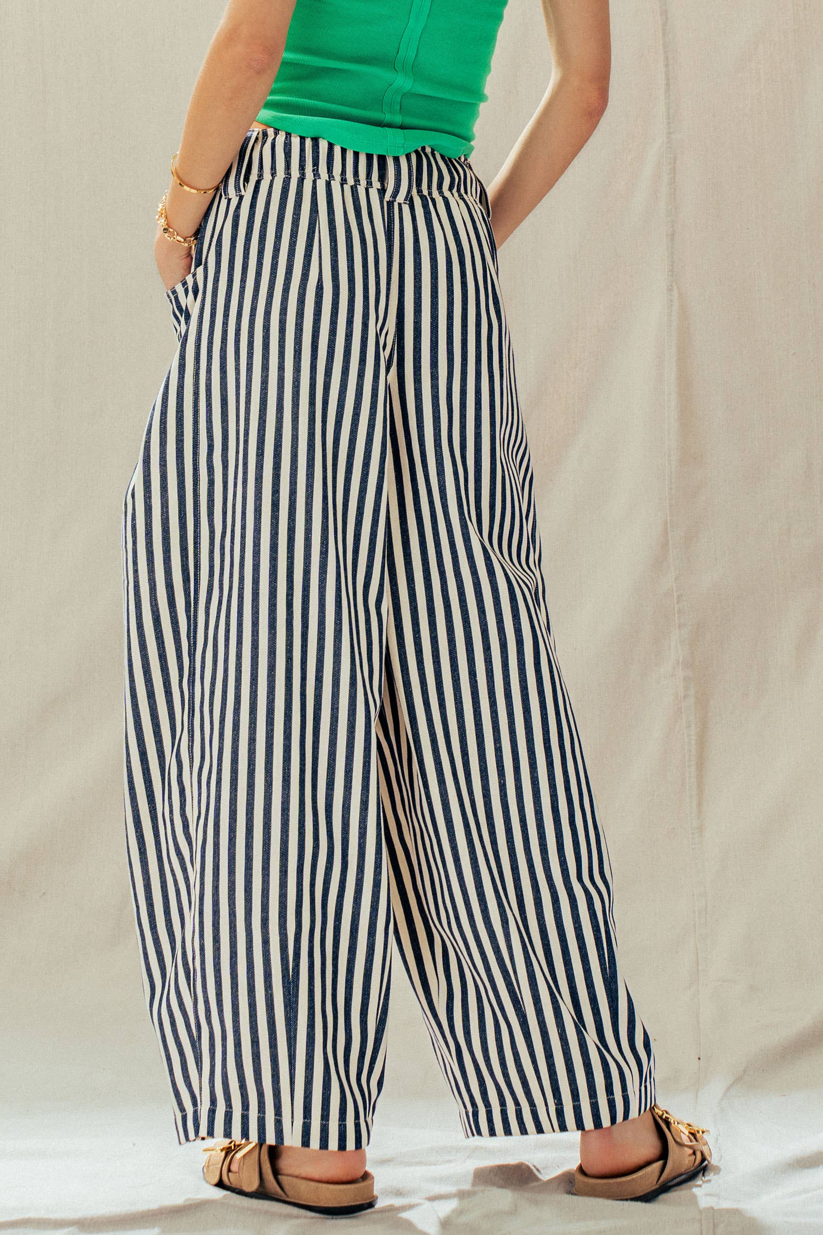 Women's Rope Drawstring Balloon Pants - Navy Stripe