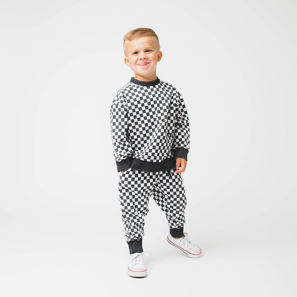RAGS - Relaxed Fit Joggers - Black & White Mini Check