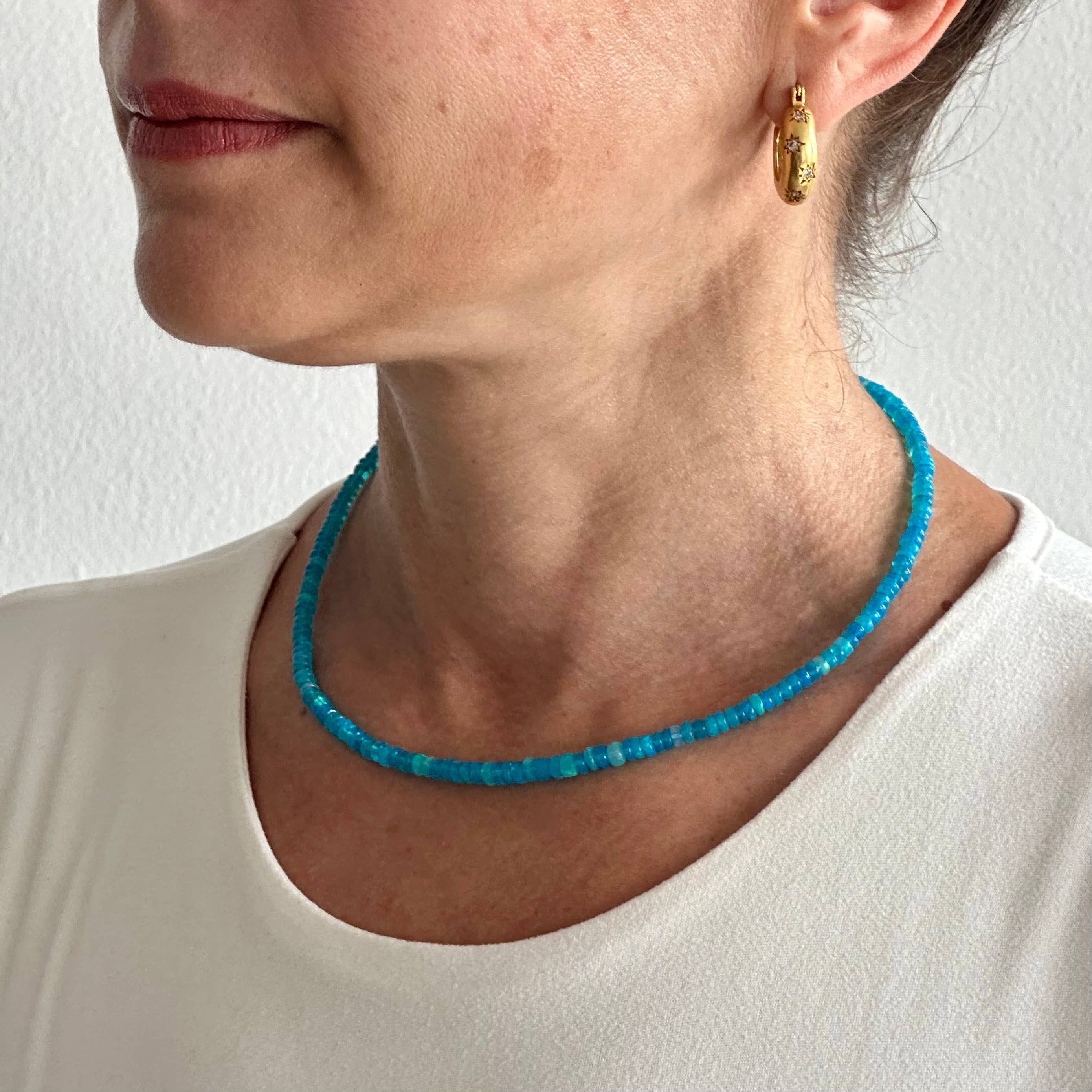 Anokhi Green Handmade Gemstone Necklace - Sky Blue Opal