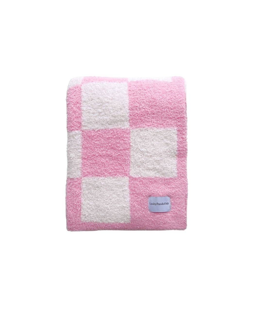 Lucky Panda Kids Baby Blanket - Checkered Plush Pink