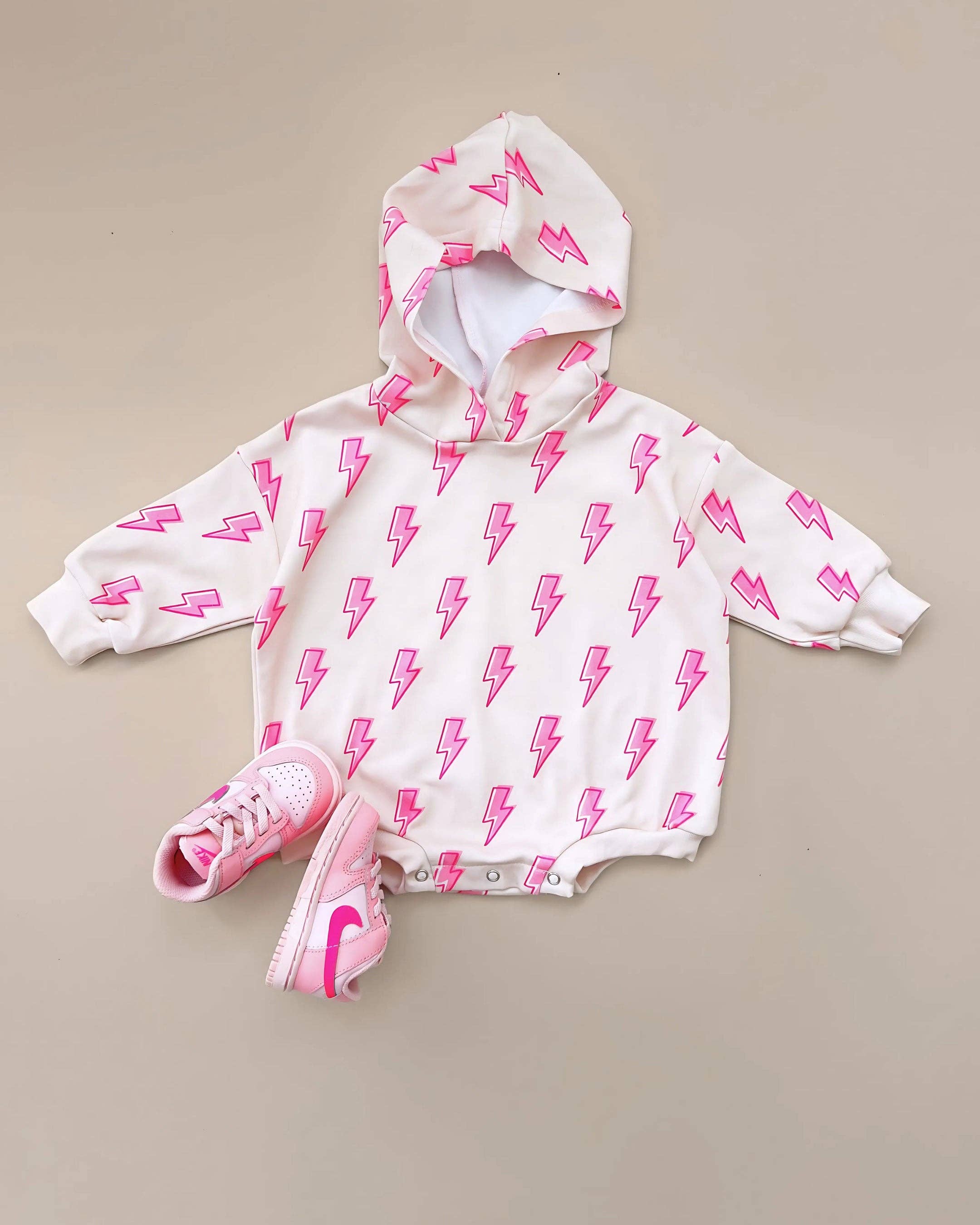 Lucky Panda Kids Hooded Bubble Romper - Pink Bolts