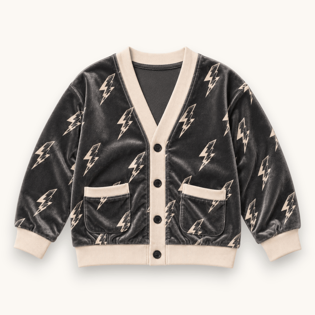 Best Day Ever Kids - Thunderbolt Retro Velvet Cardigan