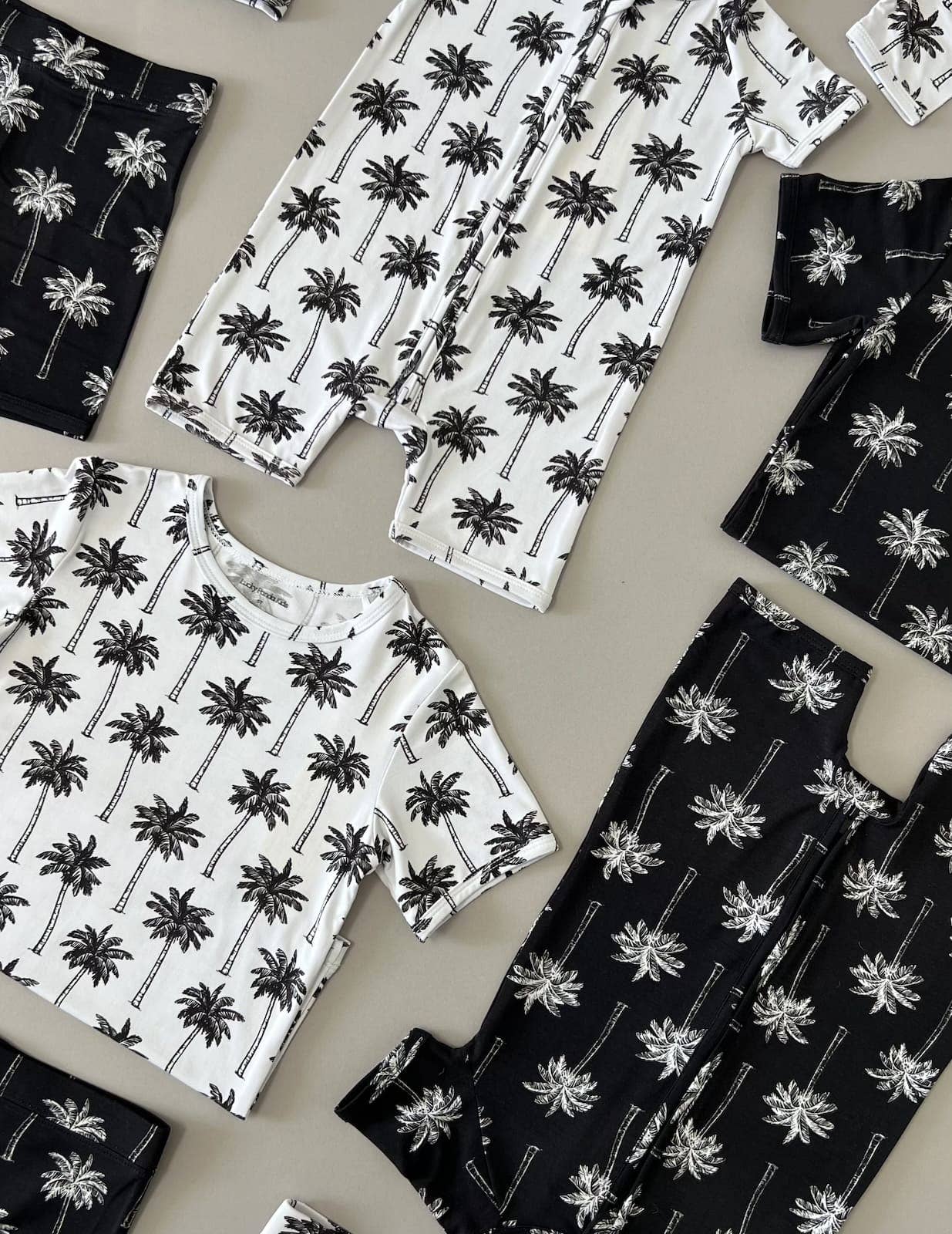 Lucky Panda Kids Bamboo Shorts PJs - Palm Style White