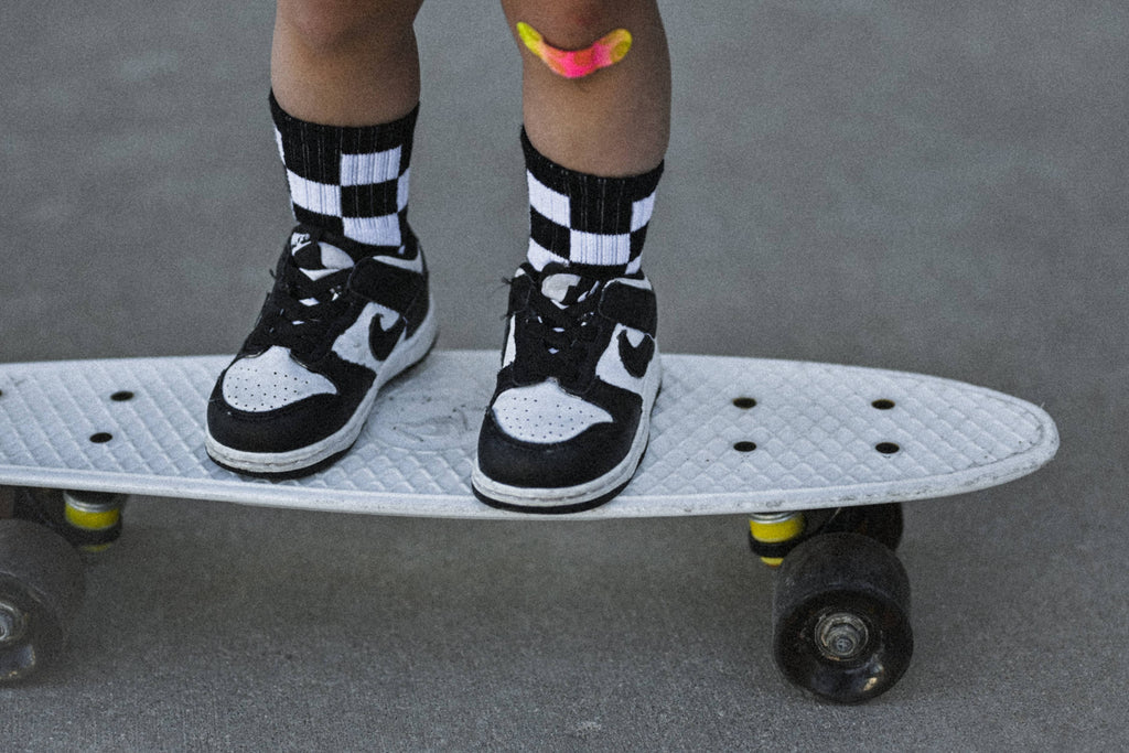 Kickin it up Socks - Black + White Checker