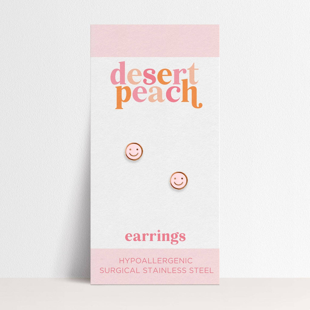 Desert Peach - Pink Smiley Stud Earrings