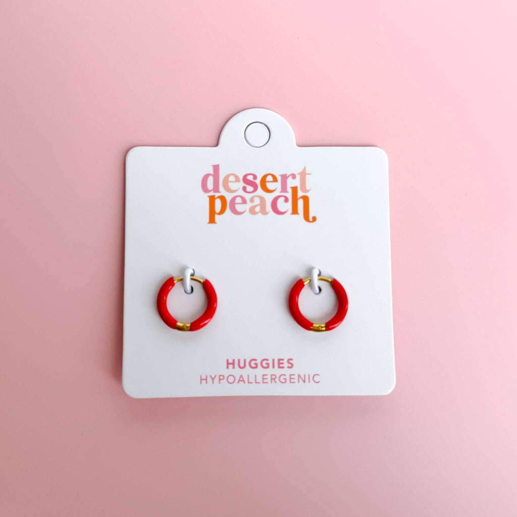Desert Peach - Red Huggie Hoops
