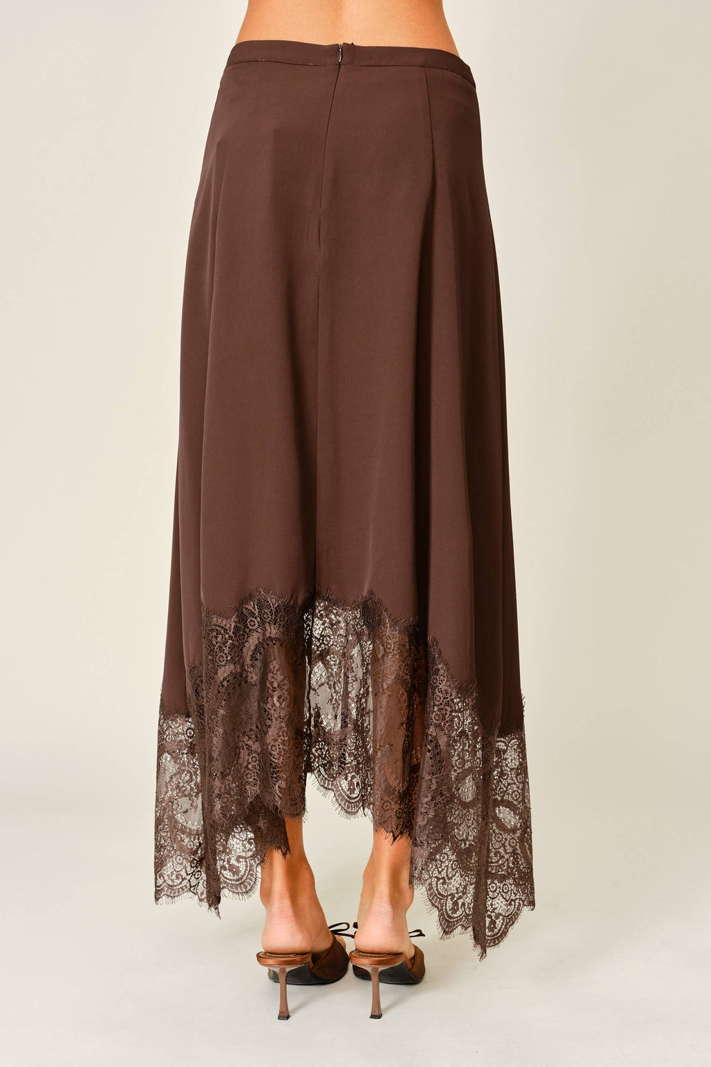 Women's Lace Midi Skirt - Brown
