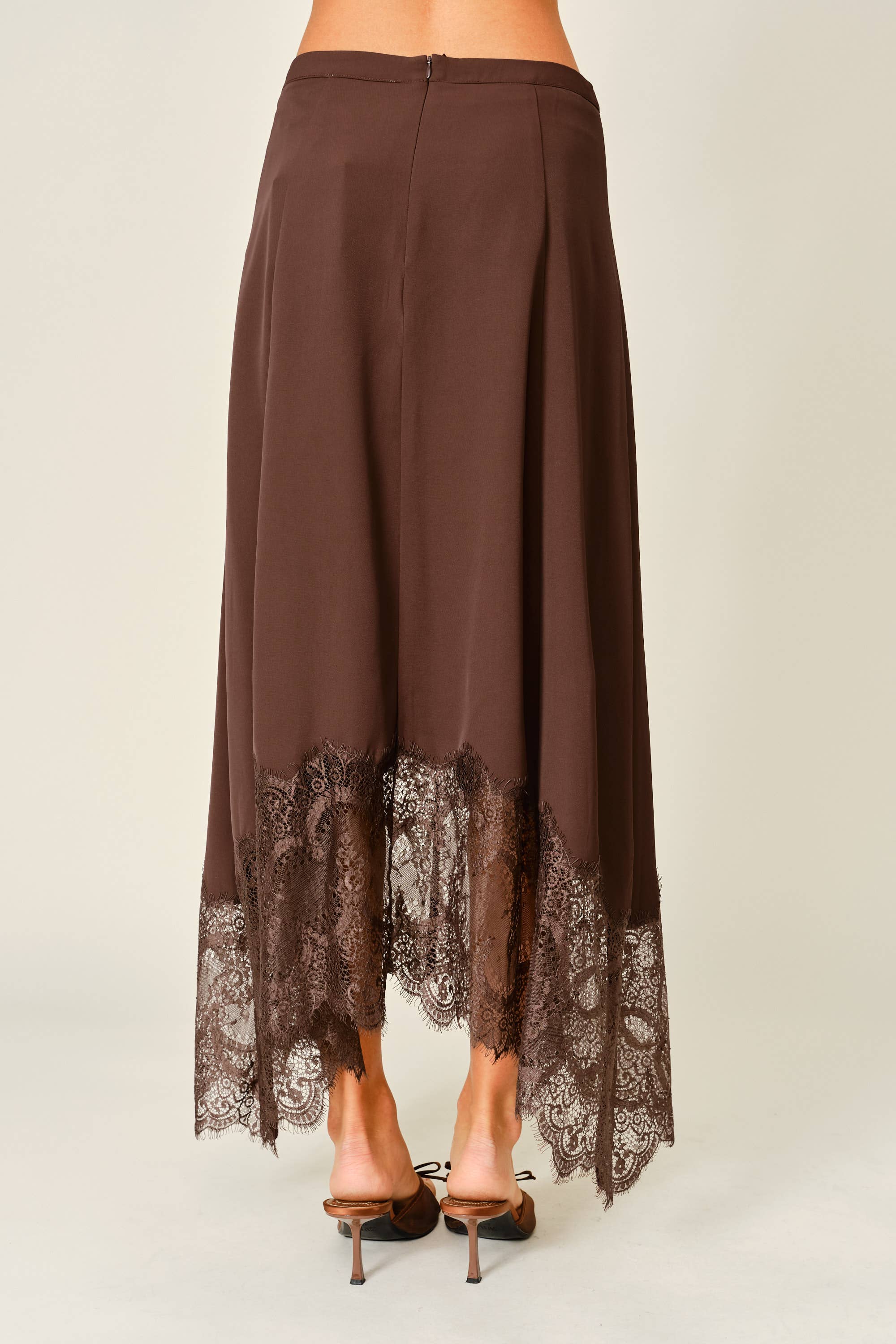 Women's Lace Midi Skirt - Brown