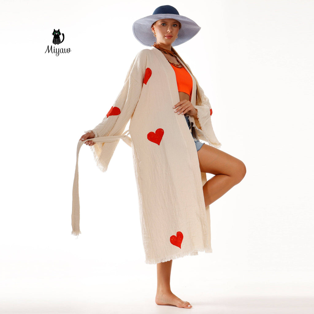 Handmade Organic Cotton Kimono Robe – Hearts