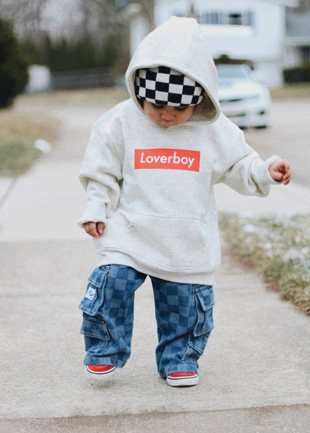 Little Trouble - Checkered Baggy Blue Jeans