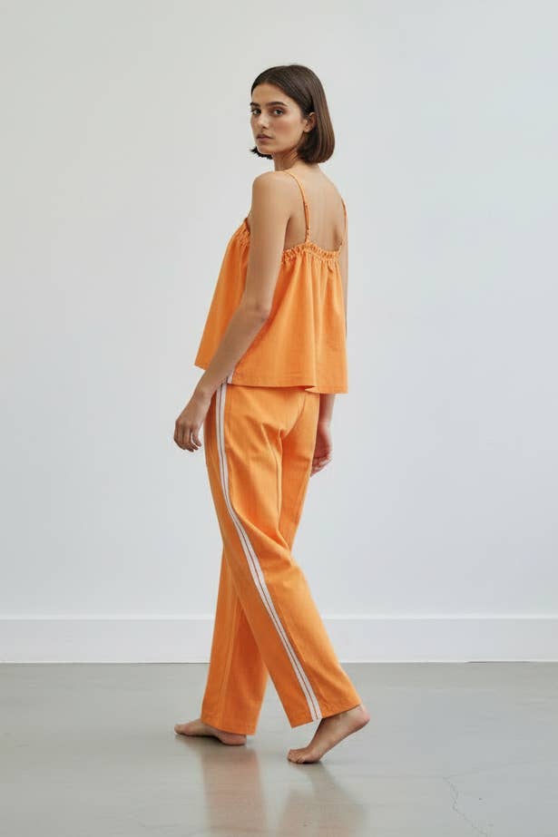 Women's Solid Cotton Camisole & Wide-Leg Pant Set - Orange