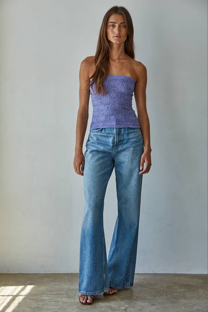 Women's Knit Modal Nylon Spandex Seamless Jacquard Tube Top - Blue Iris