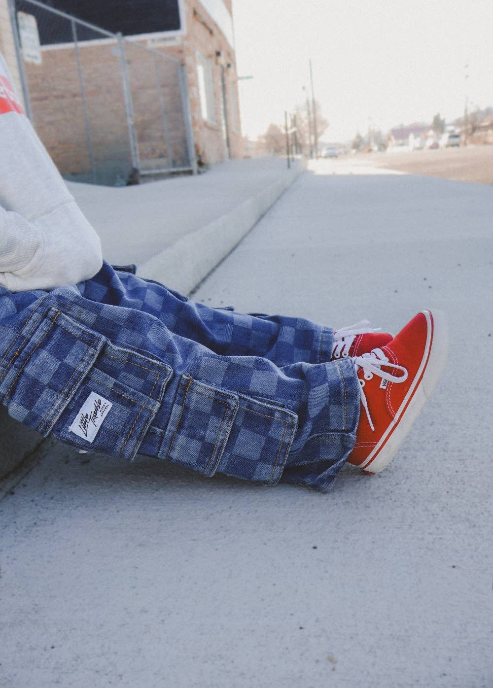 Little Trouble - Checkered Baggy Blue Jeans