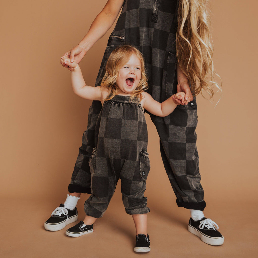 RAGS - Women's Tank Romper - Black Denim Check