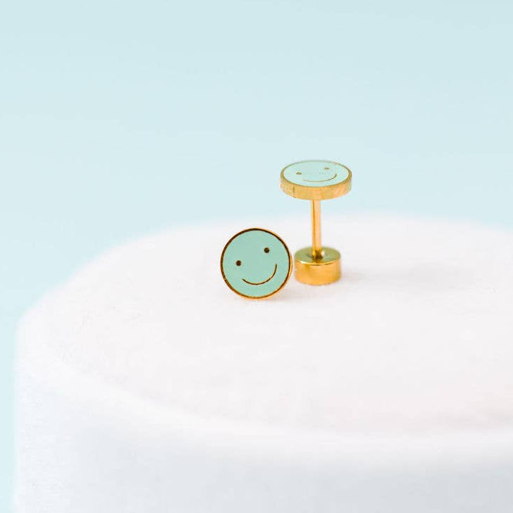 Desert Peach - Mint Smiley Stud Earrings