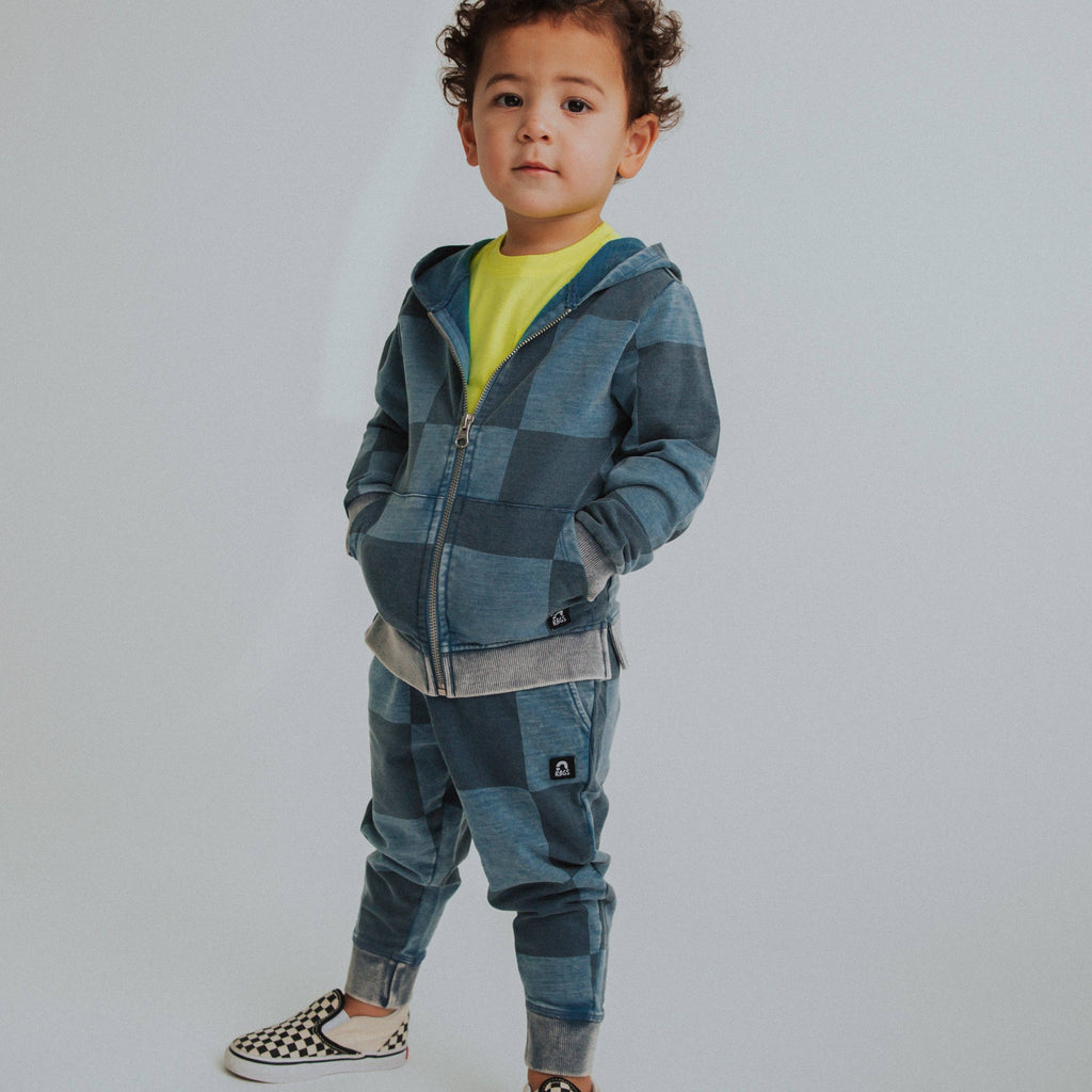 RAGS - Kids Zip-Up Hoodie - Blue Denim Check