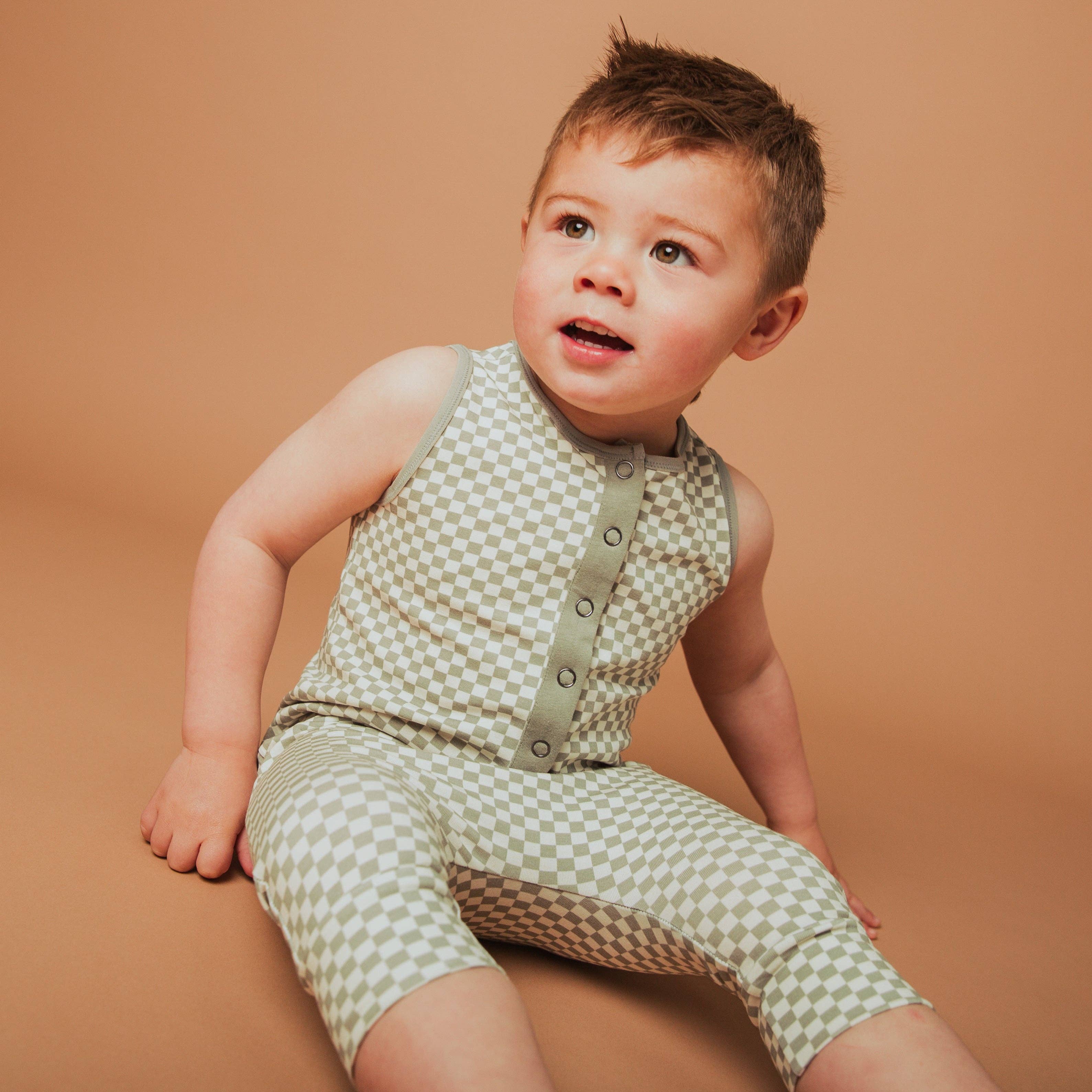 RAGS Romper - Moss Mini Check