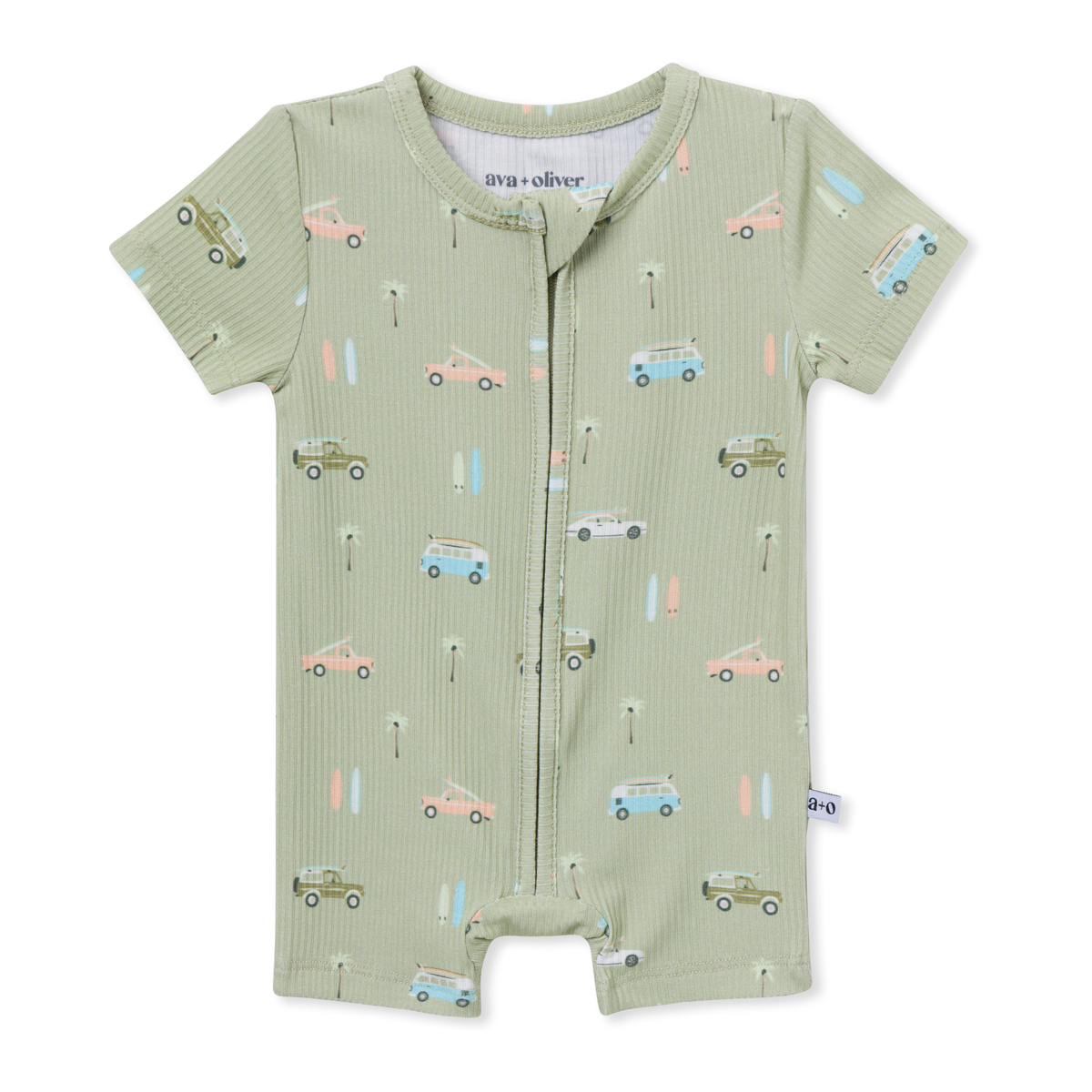 ava + oliver Short Zip Romper - Vintage Surf Cars