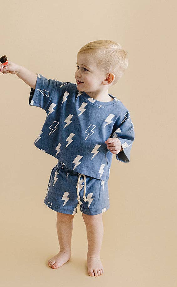 Lucky Panda Kids Shorts Set - Blue Bolts