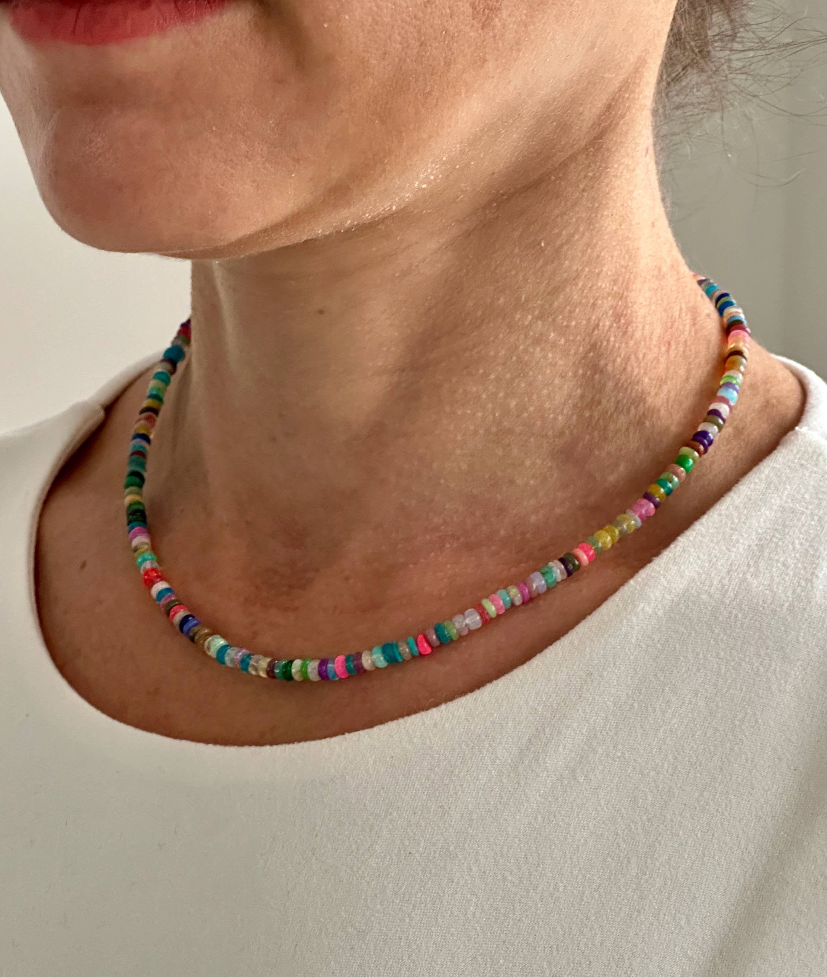 Anokhi Green Handmade Gemstone Necklace - Bright Multicolour Opal