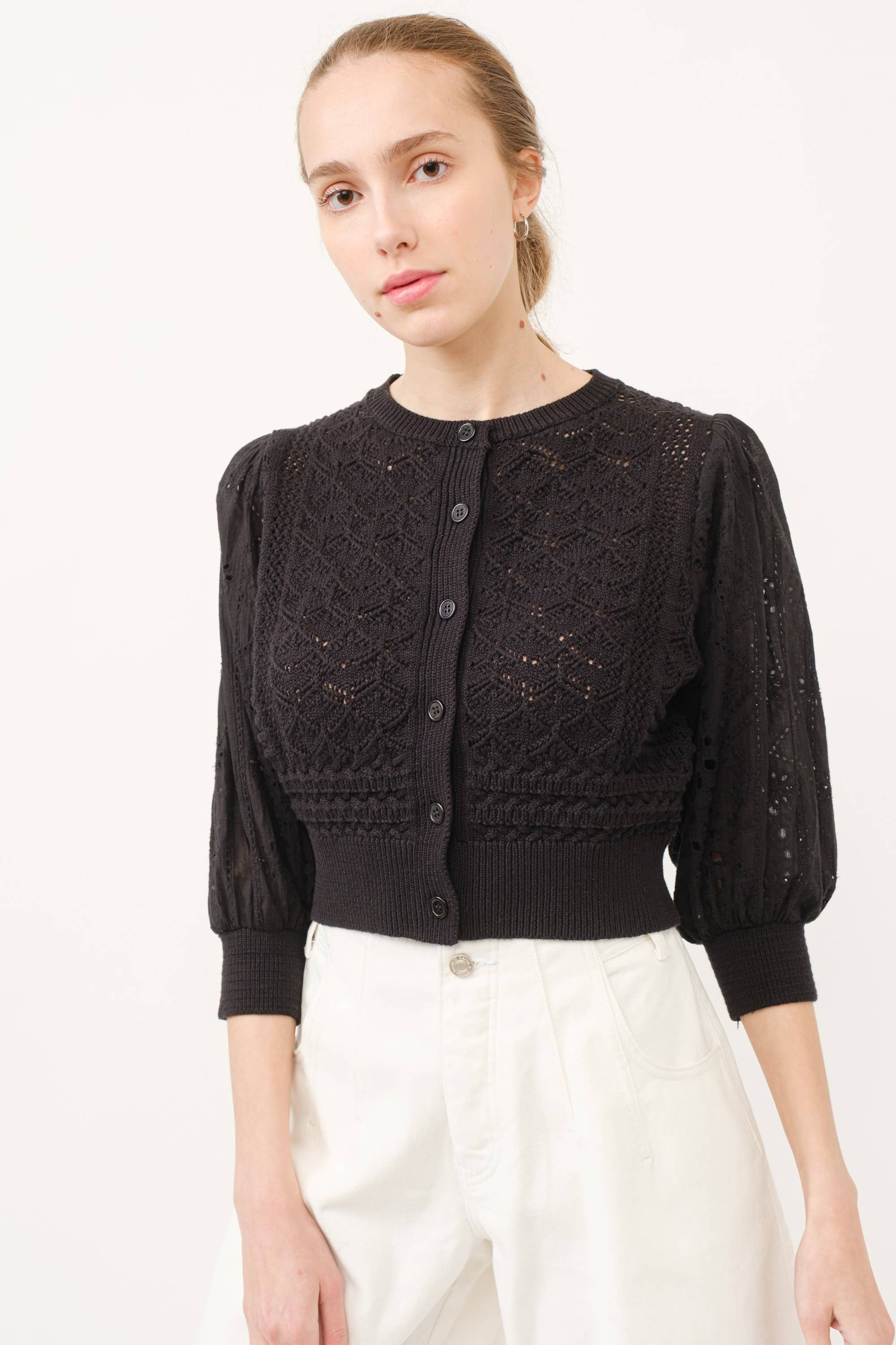 Women's 3/4 Sleeve Cardigan - Black