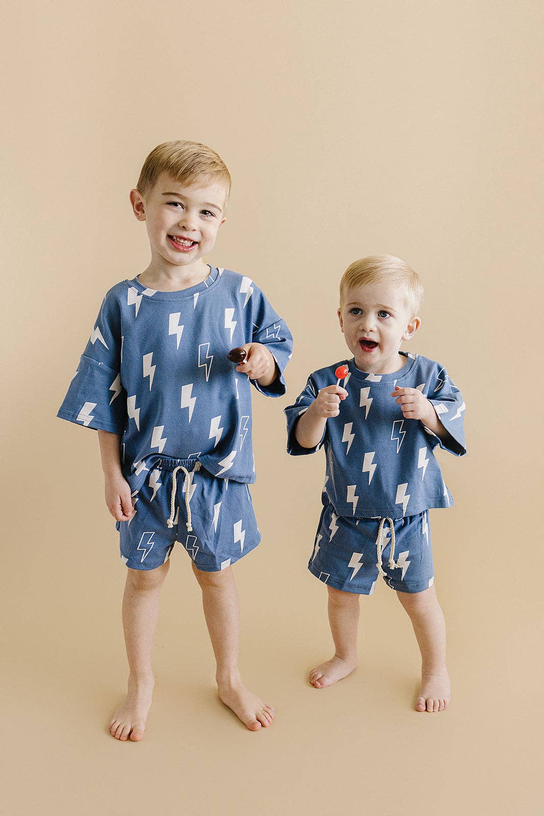 Lucky Panda Kids Shorts Set - Blue Bolts