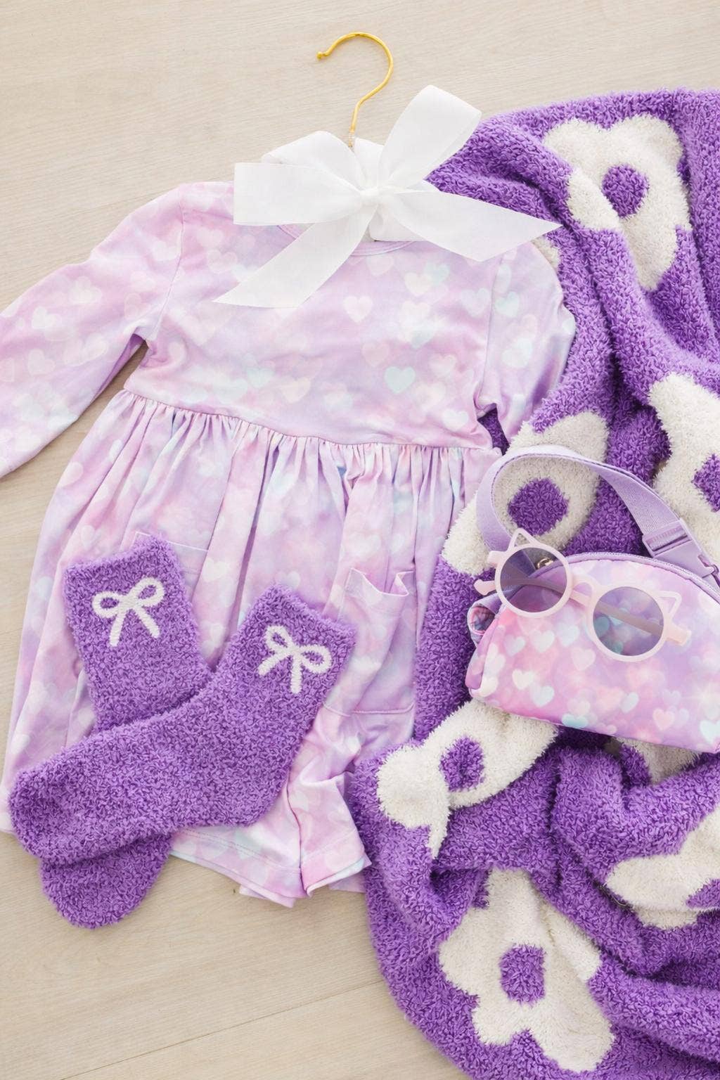 Mila & Rose - Lilac/Coconut Bow Cozy Socks