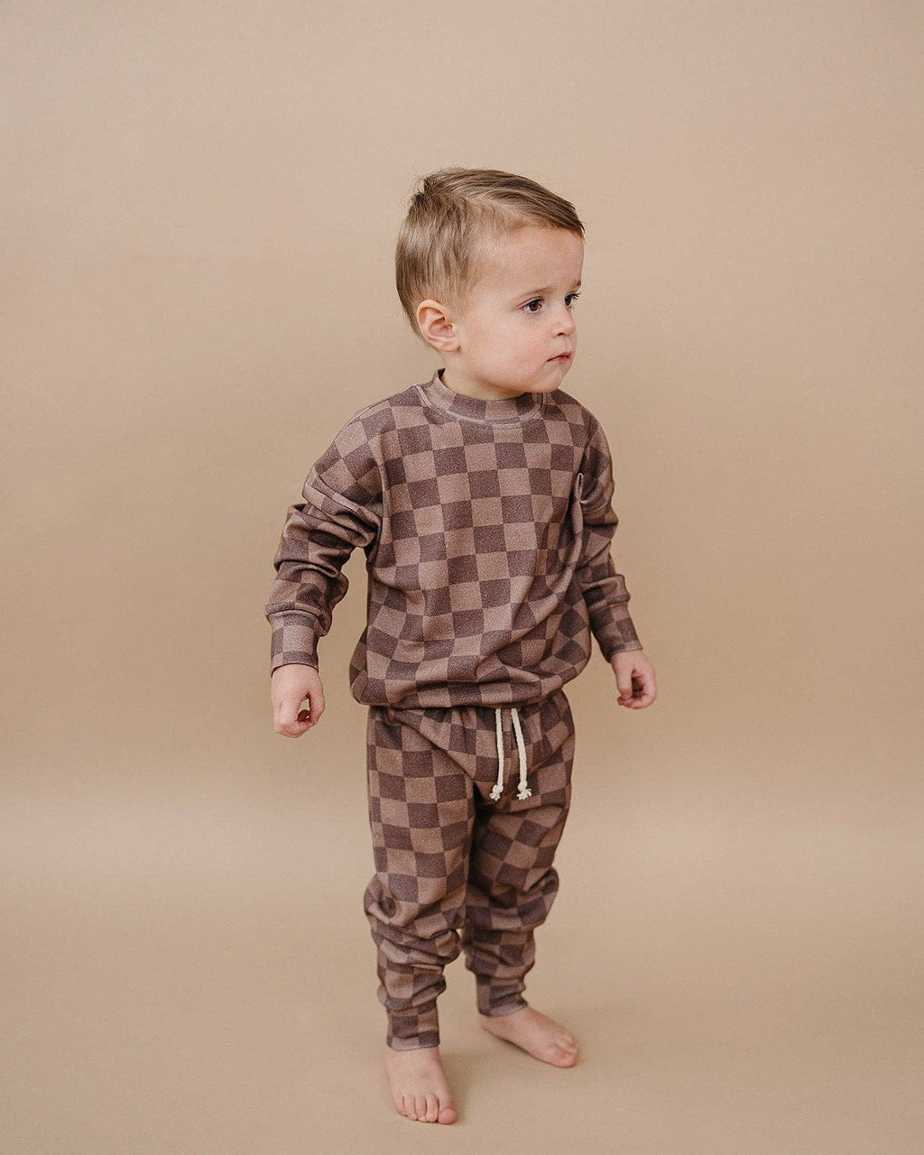 Lucky Panda Kids Jogger Set - Espresso Checkered