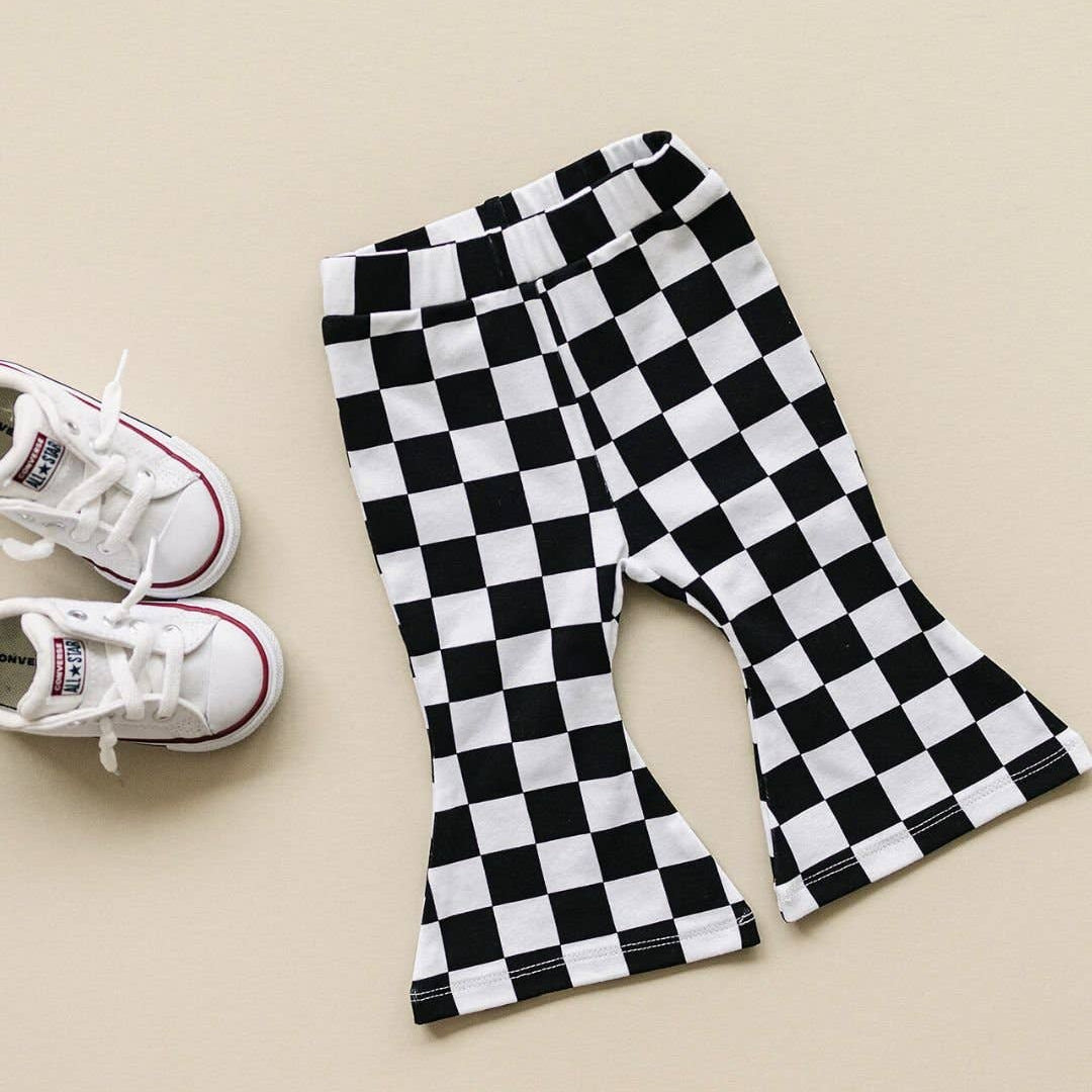 Lucky Panda Kids Checkered Flare Pants