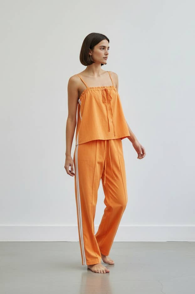 Women's Solid Cotton Camisole & Wide-Leg Pant Set - Orange
