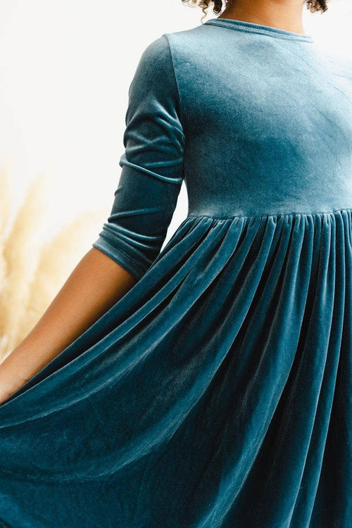 Mila & Rose Velvet Twirl Dress - Denim Blue (Final Sale)