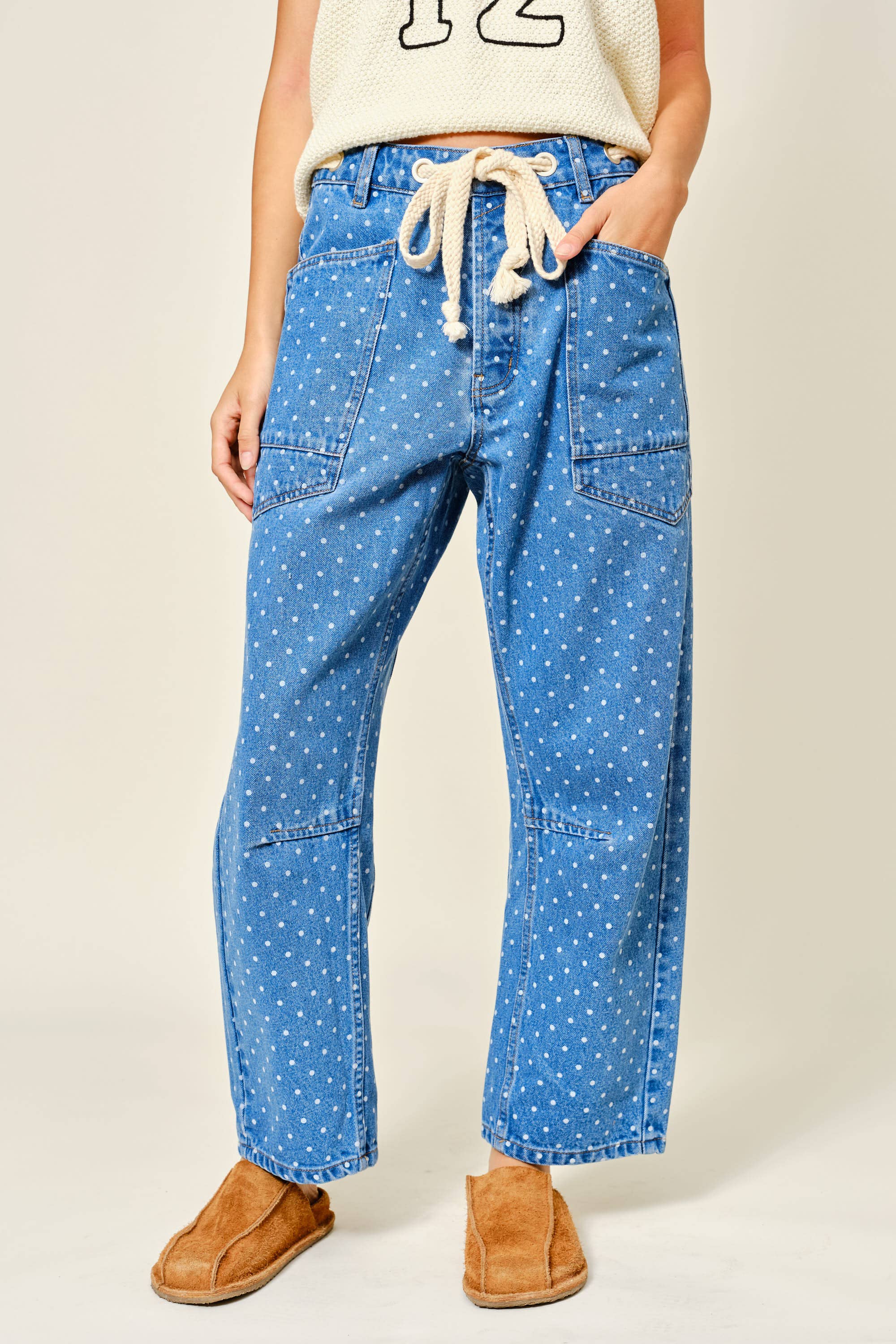 Women's Polka Dot Denim Barrel Pants