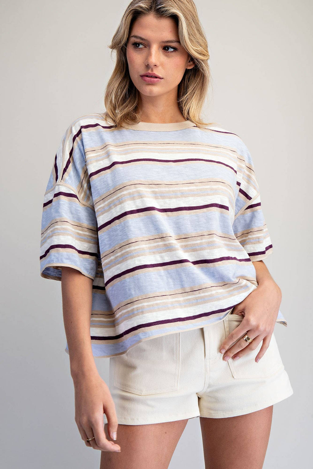 Women's Striped Boxy T-Shirt - Blueberry