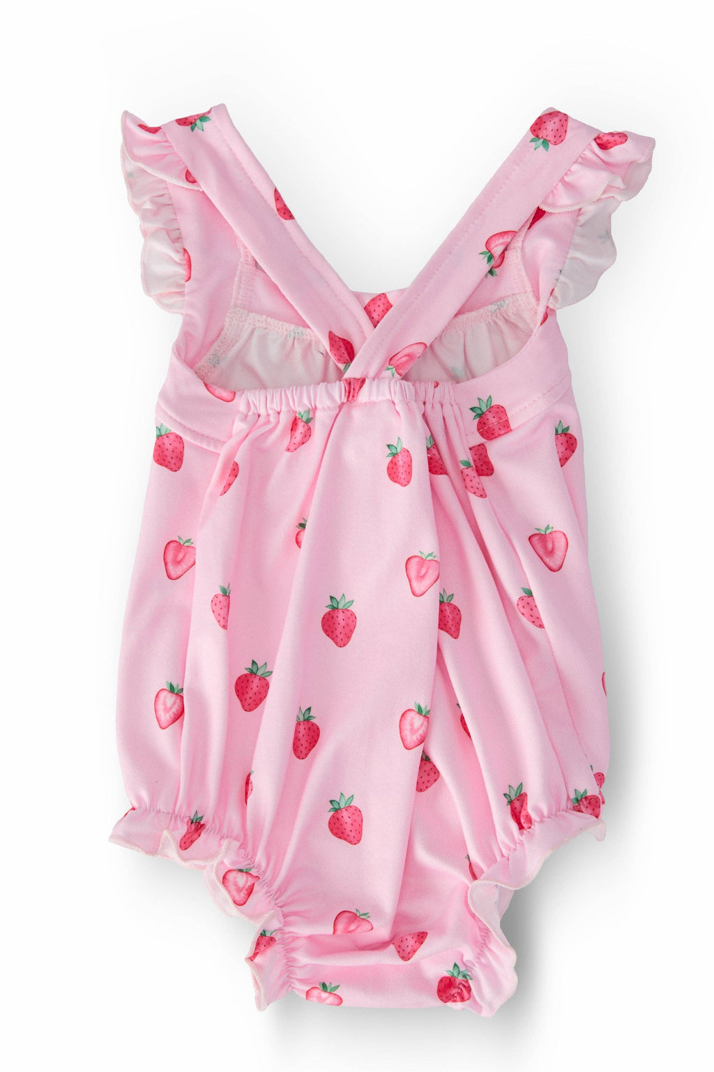 Mila & Rose Ruffle Cross Back Romper - Sweet Strawberries