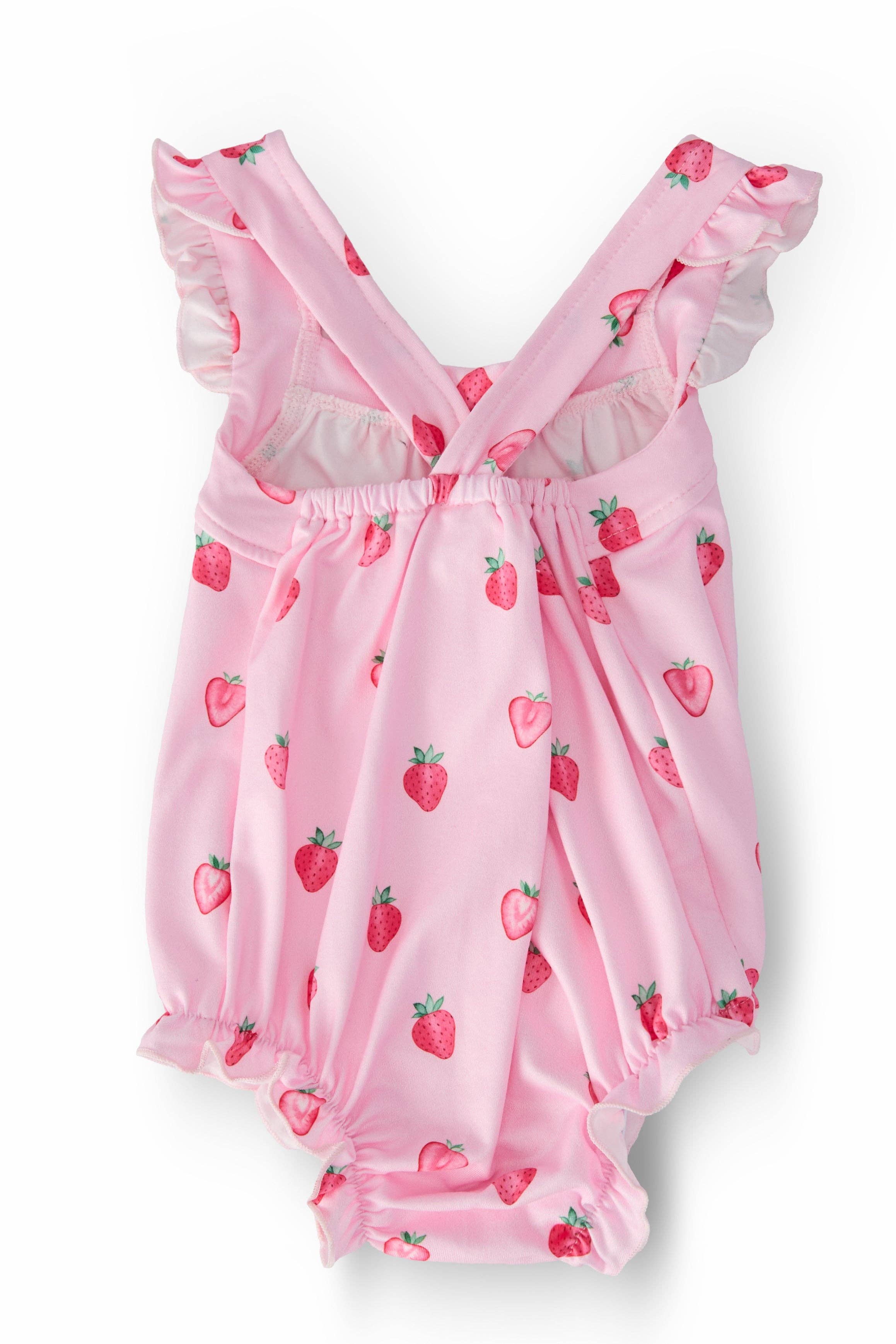 Mila & Rose Ruffle Cross Back Romper - Sweet Strawberries