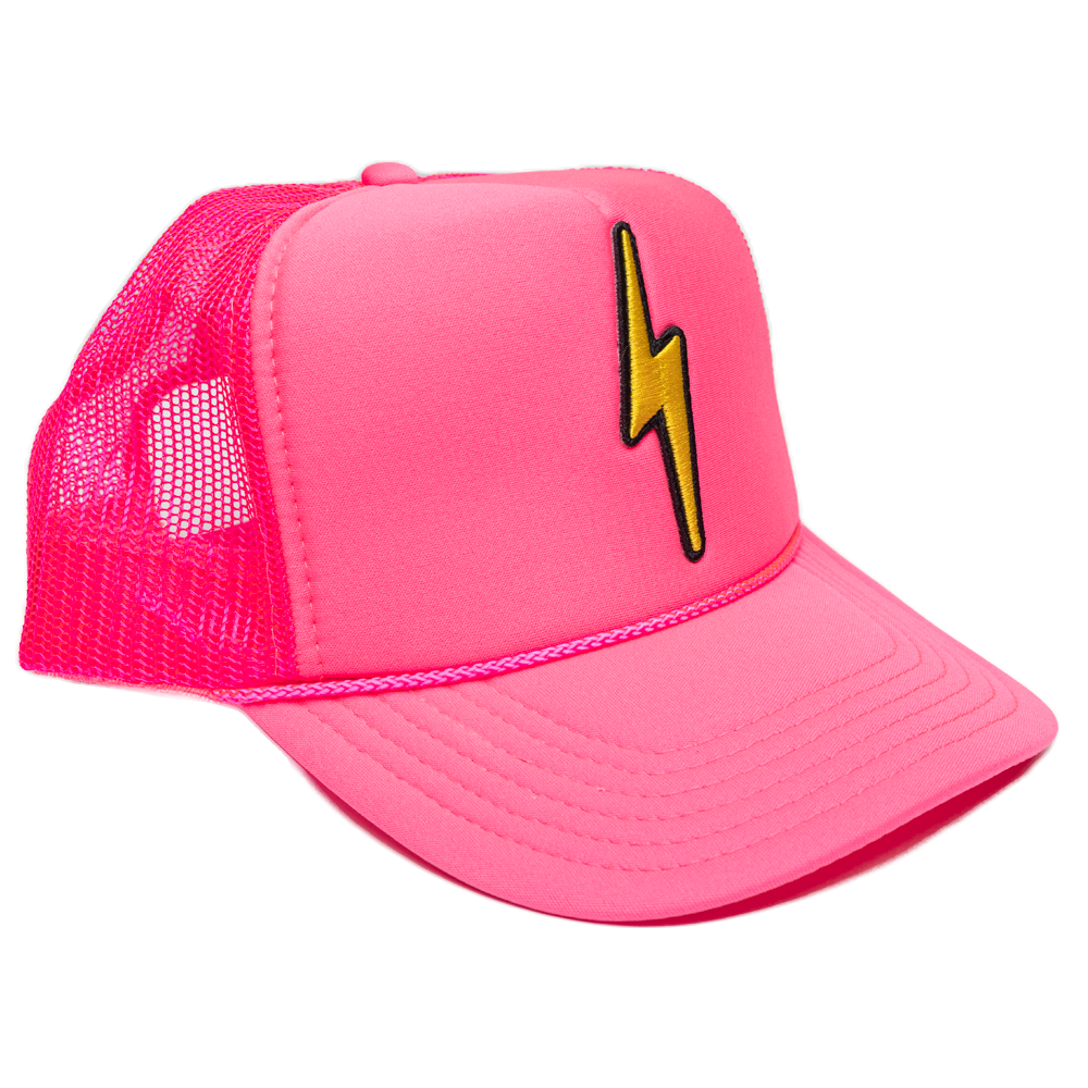 Local Beach Trucker Hat - Neon Pink Lightning Bolt