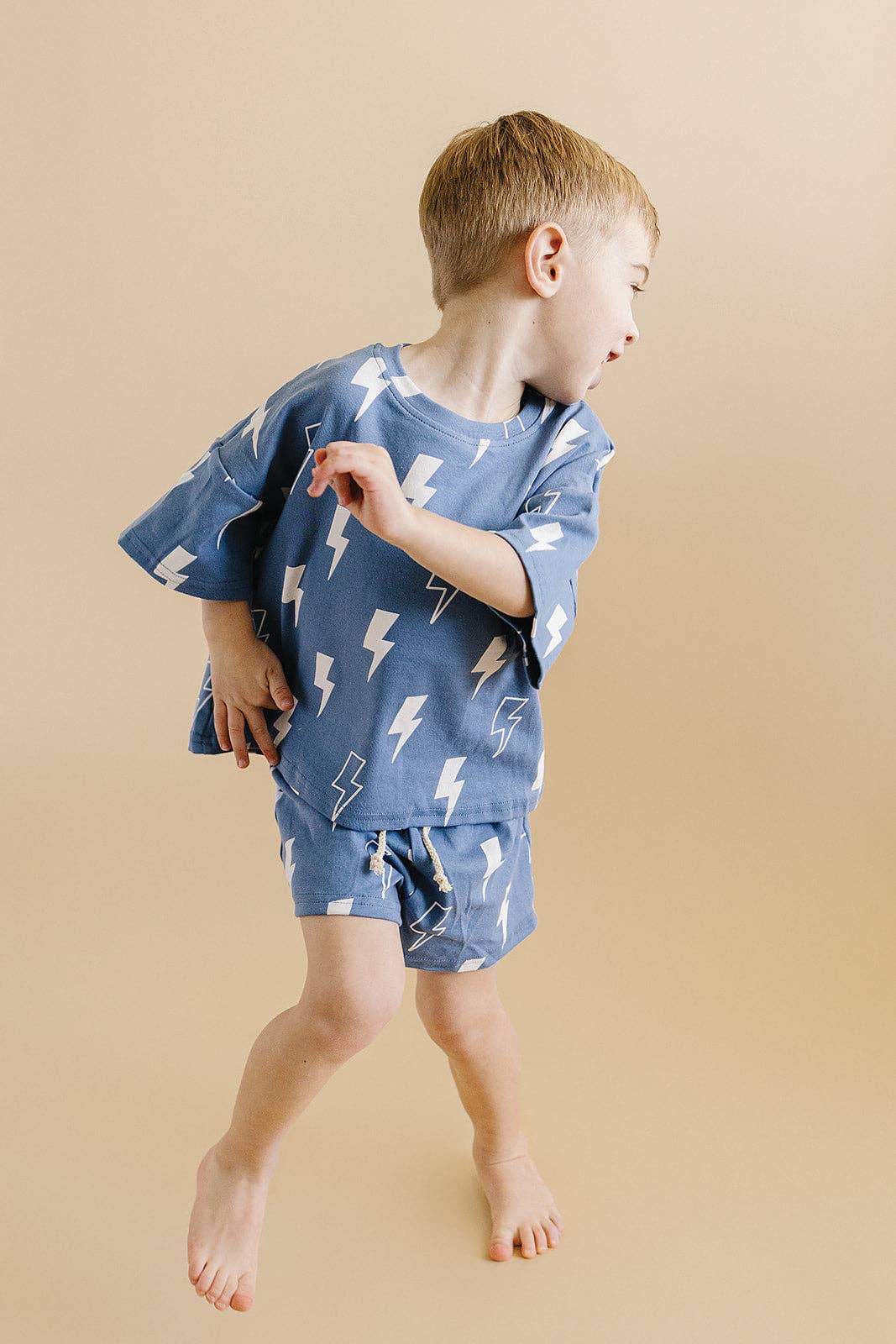 Lucky Panda Kids Shorts Set - Blue Bolts