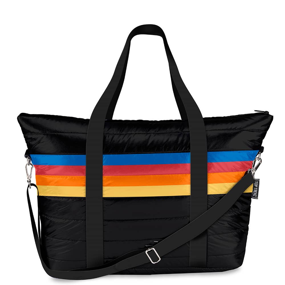 Top Trenz Inc Puffer Tote - Black Retro Stripe